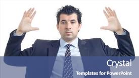 Presentation with egyptian man in make up - Cool new presentation theme with business body language - man making gesture against white backdrop and a ocean colored foreground