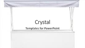  Presentation with blessed virgin mary statue blue - Audience pleasing presentation design consisting of business booth - white market stall with pale backdrop and a white colored foreground