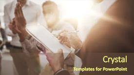  Presentation with creative writing - Slide deck with business break communication and people background and a  colored foreground