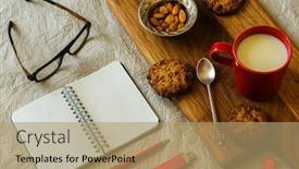  Presentation with diary - Beautiful PPT theme featuring business-breakfast-open-diary-ballpoint backdrop and a coral colored foreground