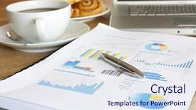  Presentation with croissant - Beautiful slides featuring business breakfast scene with graph backdrop and a sky blue colored foreground