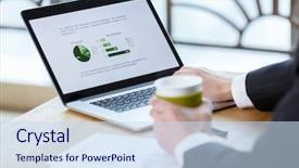  Presentation with financial budget - Presentation theme featuring business budget - businessman checking financial report background and a sky blue colored foreground