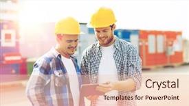  Presentation with building team - Slide deck having business building construction technology background and a lemonade colored foreground