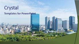  Presentation with osaka - Beautiful presentation theme featuring business building in japan osaka backdrop and a sky blue colored foreground