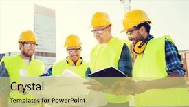  Presentation with teamwork - PPT theme featuring business building teamwork and people background and a  colored foreground