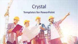  Presentation with teamwork - Beautiful presentation theme featuring business building teamwork and people backdrop and a sky blue colored foreground