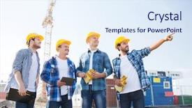  Presentation with computer network - Slide deck featuring business building teamwork technology background and a sky blue colored foreground