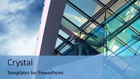  Presentation with buildings - Cool new PPT theme with business buildings architecture on sky backdrop and a light blue colored foreground