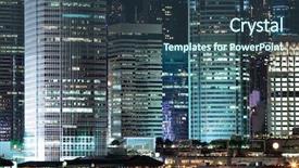  Presentation with buildings - Presentation design featuring business buildings at night background and a ocean colored foreground