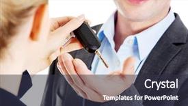 Presentation with car - Slide set enhanced with business buy sell system - car salesman handing background and a tawny brown colored foreground