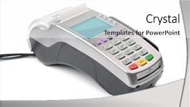  Presentation with credit card - Presentation theme consisting of business buy sell system - credit card reader isolated background and a white colored foreground