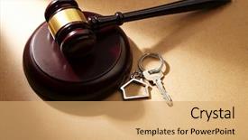  Presentation with house key - Cool new slides with business buy sell system - gavel hammer and key ring backdrop and a coral colored foreground