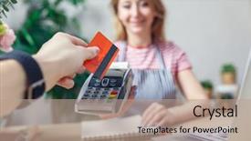  Presentation with pos - Cool new PPT layouts with business buy sell system - pos-terminal in the shop backdrop and a coral colored foreground