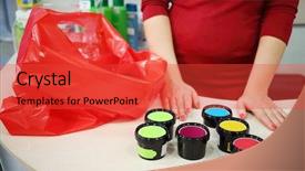  Presentation with plastic bag ban - Presentation theme consisting of business buy sell system - red bag female hands background and a red colored foreground