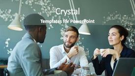  Presentation with ideas - Theme consisting of business cafe - two colleagues listening to ideas background and a gray colored foreground