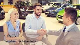  Presentation with car business - Amazing slide set having business car sale and people backdrop and a coral colored foreground