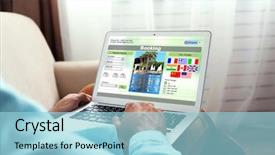  Presentation with hotel - Presentation theme with business card administration services - man using laptop to book background and a light blue colored foreground