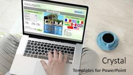  Presentation with hotel security - PPT layouts featuring business card administration services - man using laptop to book background and a light gray colored foreground