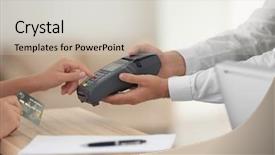  Presentation with hotel - Presentation theme enhanced with business card administration services - woman paying for hotel room background and a light gray colored foreground