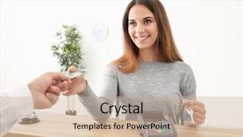  Presentation with hotel - Cool new slides with business card administration services - young woman paying for room backdrop and a soft green colored foreground