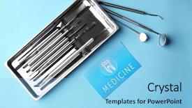  Presentation with medical service - Colorful theme enhanced with business card and dental tools on blue background medical service concept backdrop and a light blue colored foreground