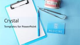  Presentation with business card - Beautiful theme featuring business card clipboard and dental backdrop and a arctic colored foreground