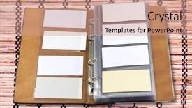  Presentation with business card - Beautiful presentation theme featuring business card holder close up backdrop and a  colored foreground