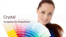  Presentation with interior designer - Audience pleasing slides consisting of business card home - beautiful young woman backdrop and a sky blue colored foreground