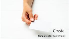  Presentation with business intelligence white robotic arm - Colorful theme enhanced with business card in hand tamplate backdrop and a  colored foreground