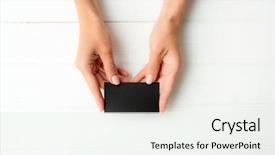  Presentation with black males business - Slides with business card in hands tamplate background and a sky blue colored foreground