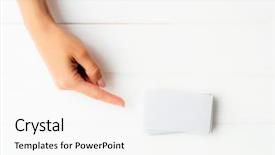  Presentation with business card - PPT theme having business card in hands tamplate background and a white colored foreground