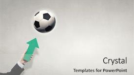  Presentation with trophy award hand holding - Slide set with business card soccer - close up of businessman hand background and a  colored foreground