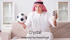  Presentation with man watching woman preparing vegetables - Beautiful slides featuring business card soccer - young arab man watching football backdrop and a mint green colored foreground