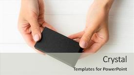  Presentation with business cards - Presentation theme featuring business cards in hands tamplate background and a light gray colored foreground