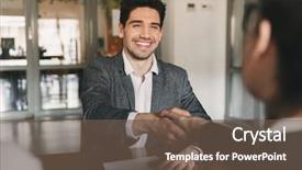  Presentation with shaking hands - Beautiful presentation theme featuring business career and placement concept backdrop and a tawny brown colored foreground