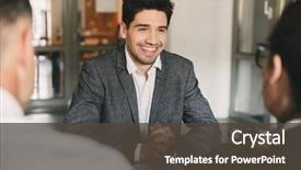  Presentation with negotiating - Colorful slides enhanced with business career and placement concept backdrop and a dark gray colored foreground