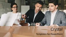  Presentation with directors - Cool new PPT theme with business career and placement concept backdrop and a coral colored foreground