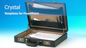  Presentation with case - Slides consisting of business case - open briefcase with documents background and a teal colored foreground