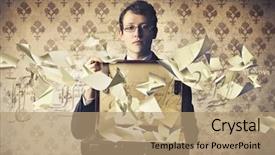  Presentation with ambulance open - Amazing slide deck having business case - young businessman holding an open backdrop and a coral colored foreground