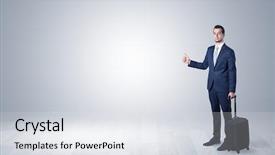  Presentation with lonely - PPT layouts enhanced with business case free - lonely businessman hitchhikes concept background and a  colored foreground