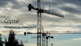  Presentation with construction cranes - Slide deck with young pregnant woman with headphones background and a lemonade colored foreground