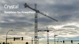  Presentation with construction cranes - PPT theme having business case property - construction site with cranes background and a  colored foreground