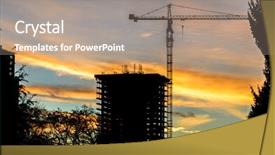  Presentation with construction cranes - Beautiful slide deck featuring business case property - construction site with cranes backdrop and a coral colored foreground