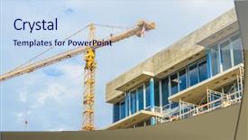  Presentation with high rise building - Beautiful PPT theme featuring business case property - high-rise building under construction backdrop and a sky blue colored foreground