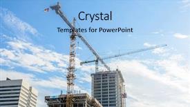 Presentation with construction cranes - Beautiful PPT layouts featuring business case property - high-rise building under construction backdrop and a light blue colored foreground