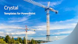  Presentation with high rise building - Slide set featuring business case property - high-rise building under construction background and a teal colored foreground