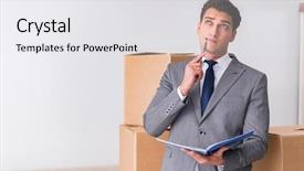  Presentation with pharmaceutical delivery - PPT layouts having business case property - man signing for the delivery background and a  colored foreground