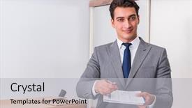  Presentation with pharmaceutical delivery - Audience pleasing slides consisting of business case property - man signing for the delivery backdrop and a  colored foreground