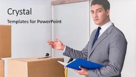  Presentation with property - PPT theme having business case property - man signing for the delivery background and a  colored foreground