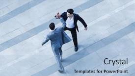  Presentation with city of chicago aerial view - PPT theme having innovation celebration - aerial view of two businessmen background and a light blue colored foreground